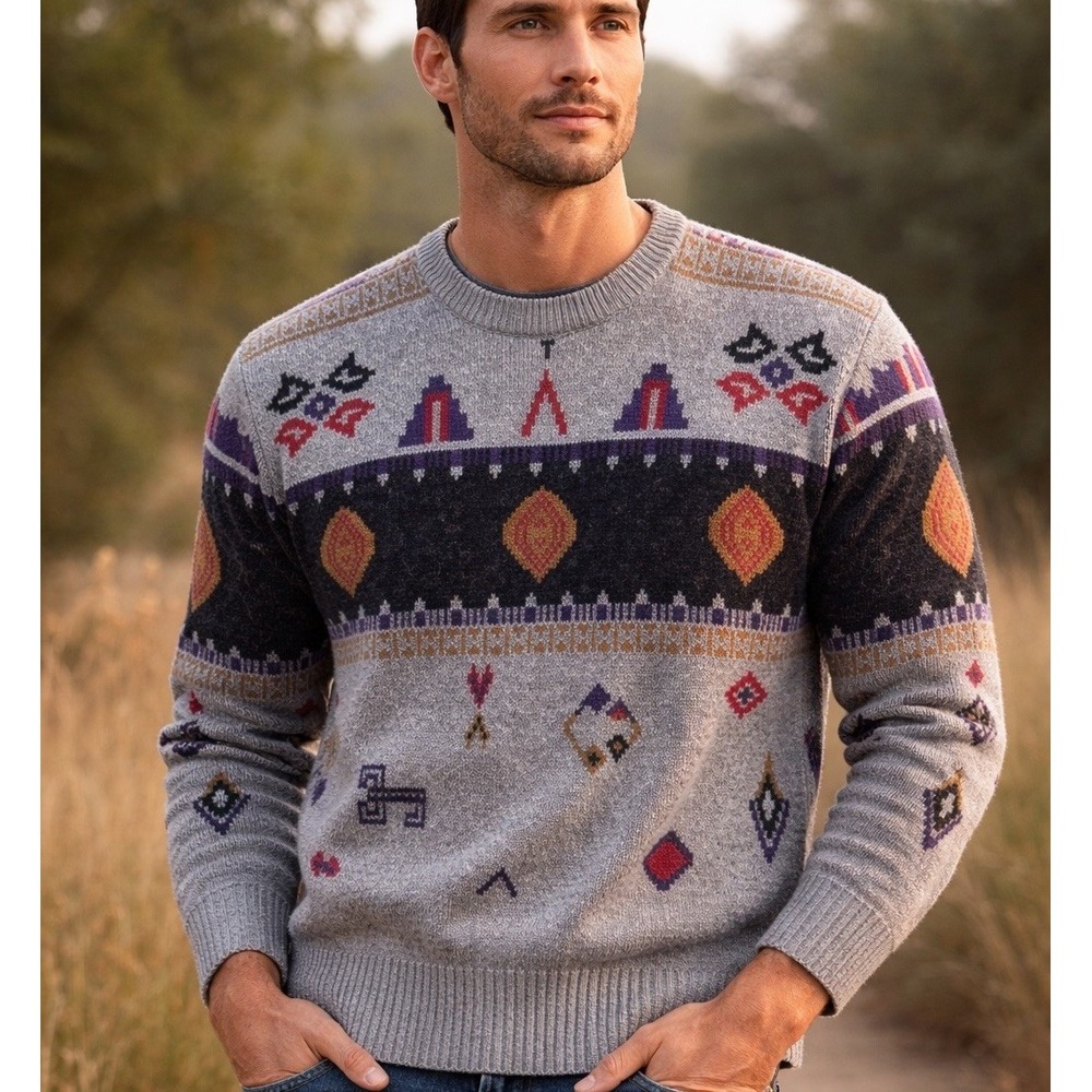 Vintage Y2K St Johns Bay Mens XL Sweater Aztec Wool Blend Southwestern Fair Isle